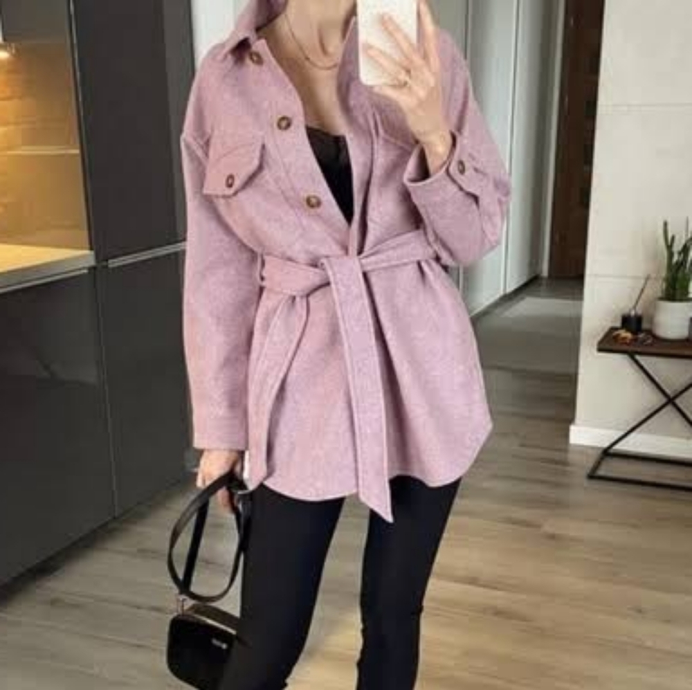 Zara Mauve Belted Shacket Jacket